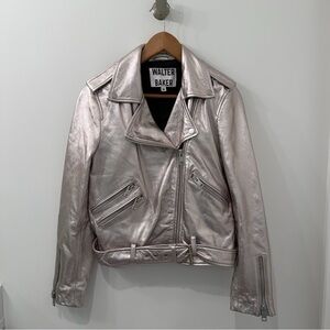 NWT Walter Baker Metallic Platinum Lambskin Leather Moto Jacket